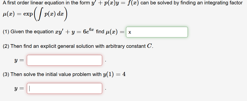 Solved A first order linear equation in the form | Chegg.com