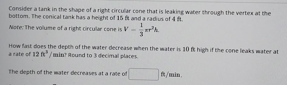 Solved Consider a tank in the shape of a right circular cone | Chegg.com