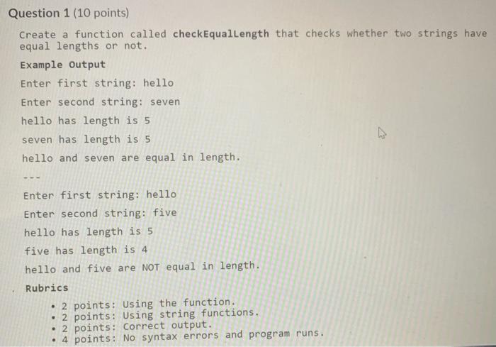 Solved Question 1 (10 points) Create a function called | Chegg.com