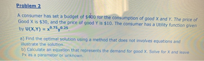 Solved Problem 2 A Consumer Has Set A Budget Of $400 For The | Chegg.com