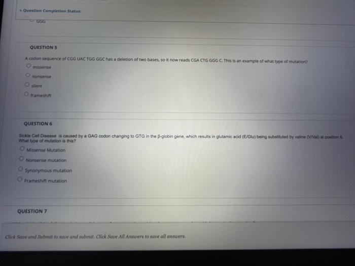 Solved Question Completion Status QUESTIONS A codon sequence | Chegg.com