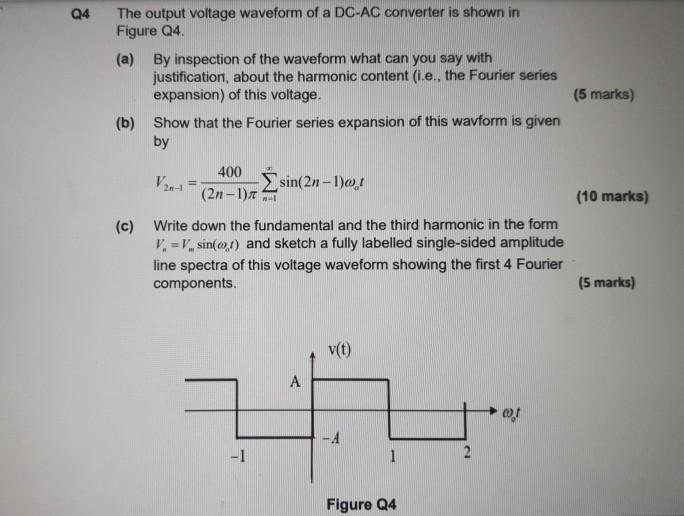 Solved Q4 The output voltage waveform of a DC-AC converter | Chegg.com