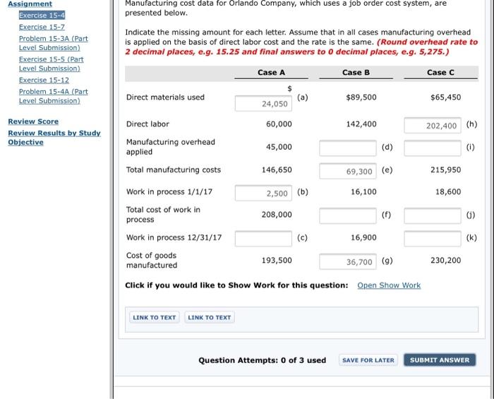 Solved Manufacturing cost data for Orlando Company, which