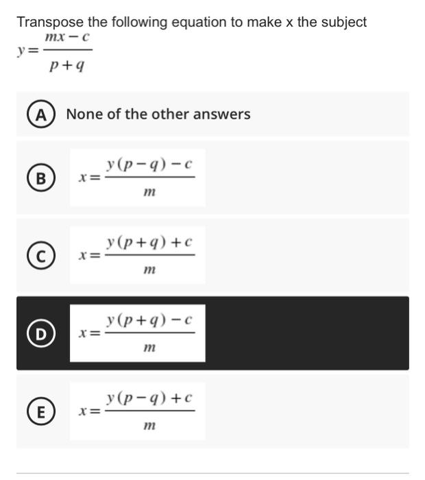 Solved Transpose the following equation to make x the | Chegg.com