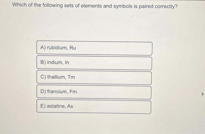 Solved Which of the following sets of elements and symbols | Chegg.com