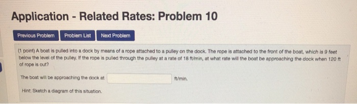 Related Rates Sample Problem Boat Solved Application - Related Rates: Problem 10 Previous | Chegg.com