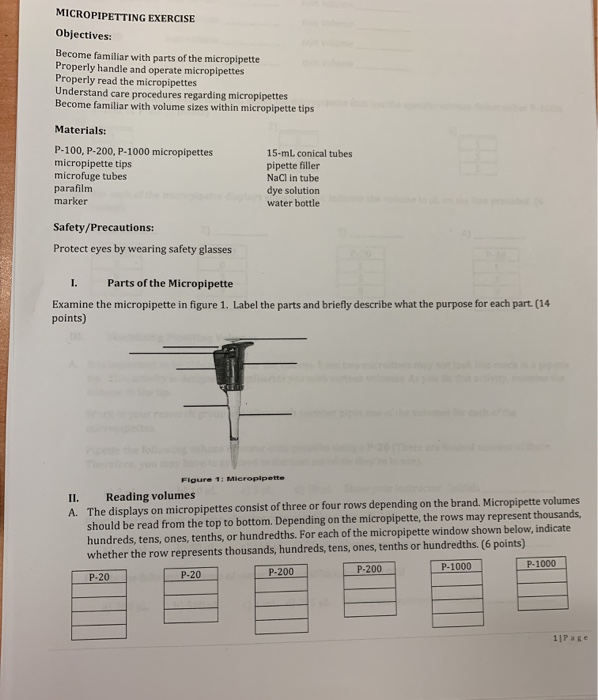 Solved MICROPIPETTING EXERCISE Objectives familiar