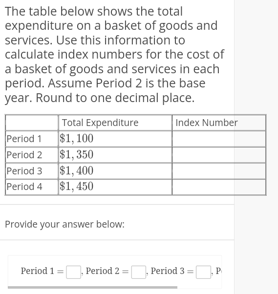 Solved The table below shows the total expenditure on a | Chegg.com