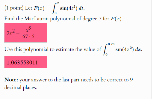 [solved] 1 Point Let F X Int 0 X Sin 4t 2 Dt Find Th