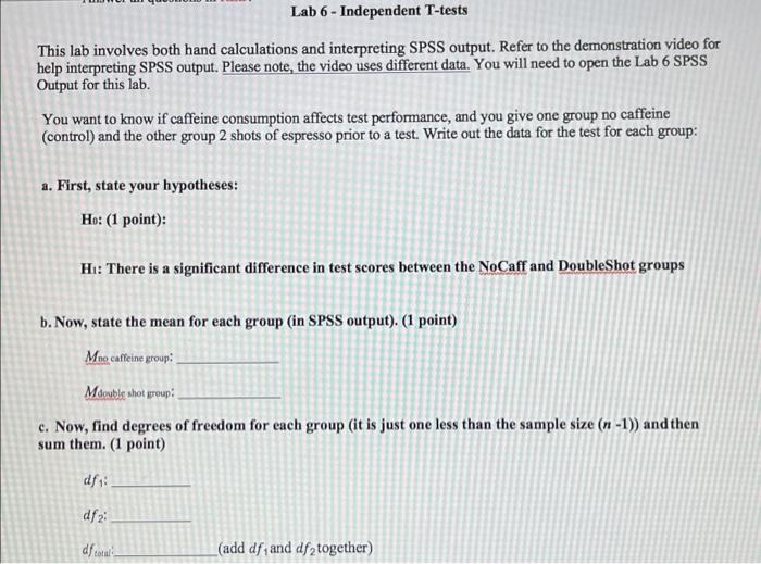 Solved Lab 6 - Independent T-tests This lab involves both | Chegg.com