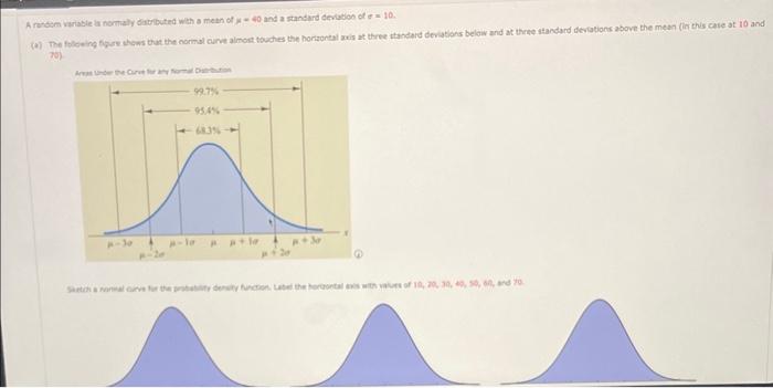 A retasin variable as nomaly datrbuted with o mean of \( y=40 \) and a standard devason of of \( =10 \). 75)