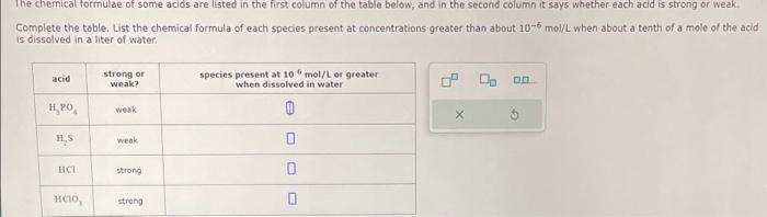 Solved The chemical formulae of some acids are listed in the | Chegg.com