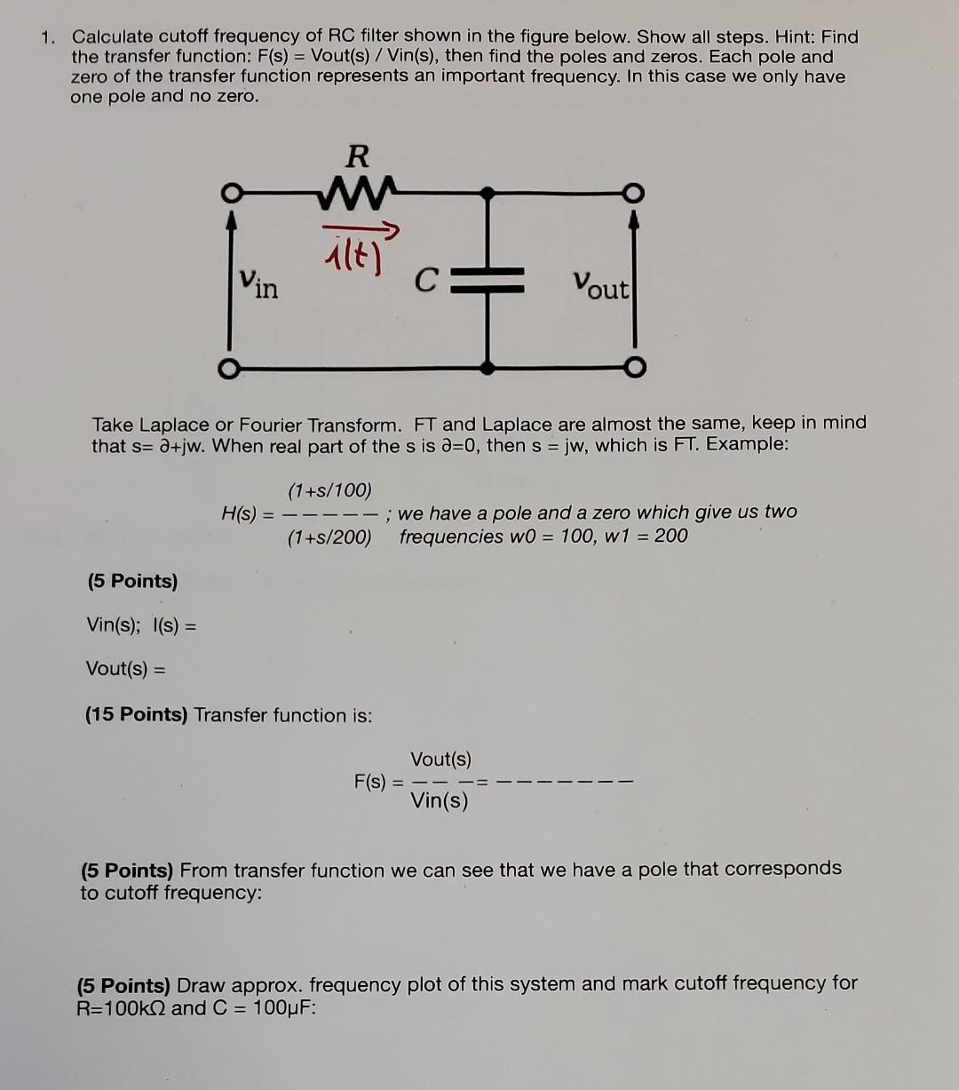 Solved 1. Calculate cutoff frequency of RC filter shown in | Chegg.com