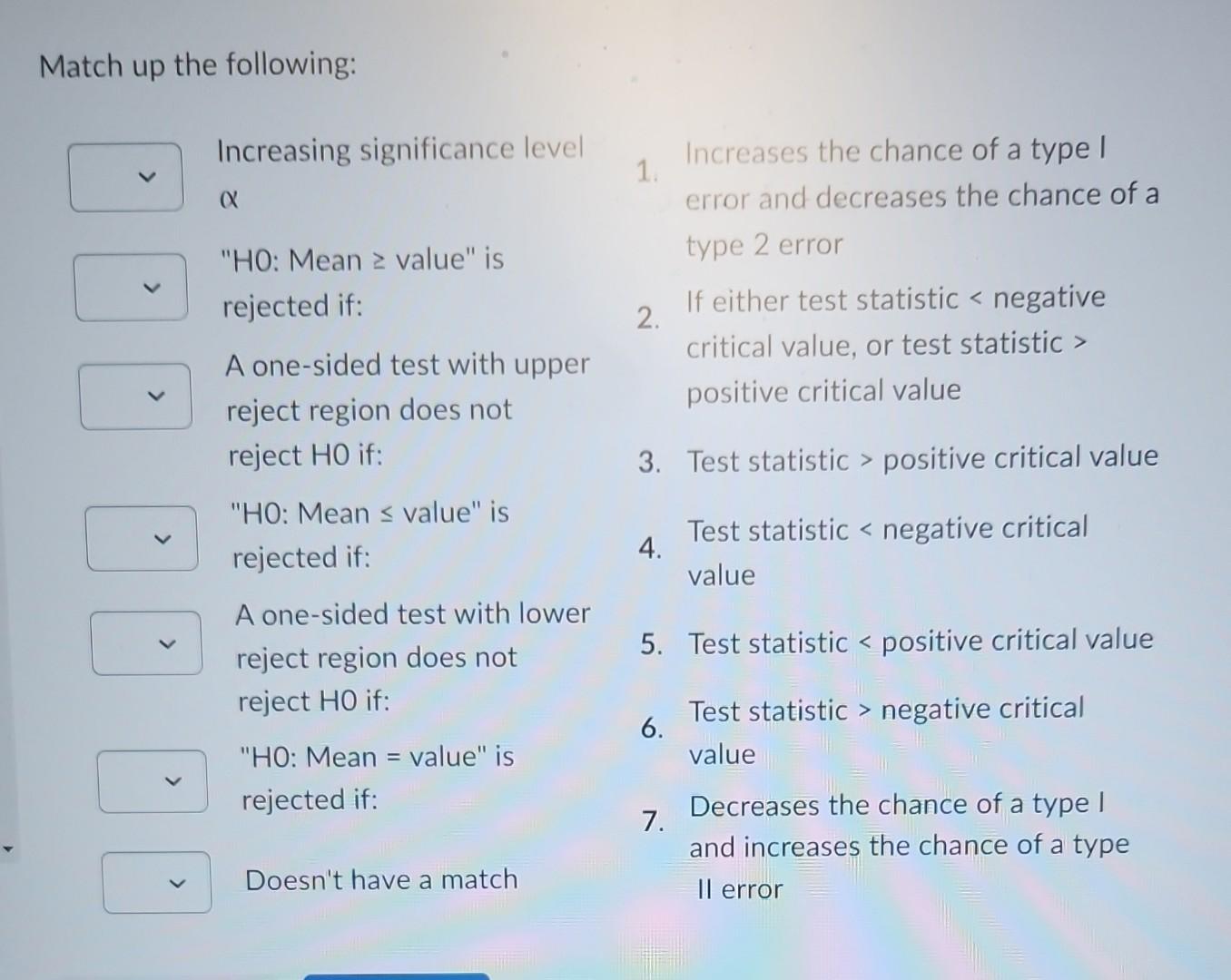 solved-match-up-the-following-increasing-significance-level-chegg