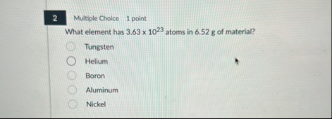 Solved 2Multiple Choice 1 ﻿pointWhat element has 3.63×1023 | Chegg.com