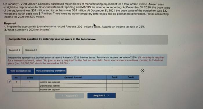 Solved On January 1, 2018, Ameen Company purchased major | Chegg.com