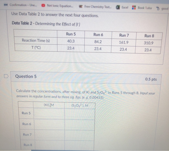 Part 1 Use Data Table 1 to answer the next four | Chegg.com