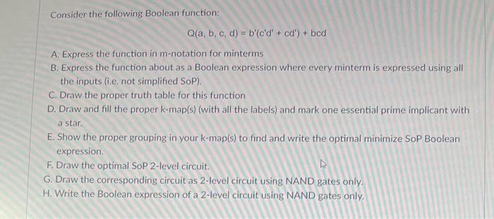 Solved Consider The Following Boolean Function: | Chegg.com