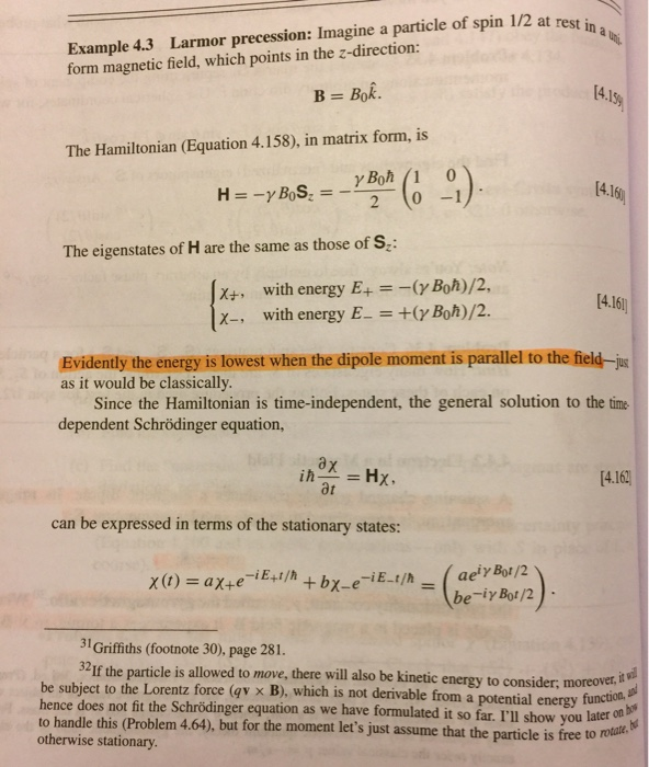 Solved 8) For the Larmor precession example (example 4.3), | Chegg.com