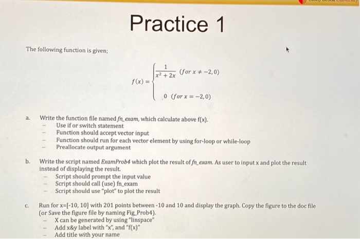 Solved Practice 1 The following function is given; x2 + 2x | Chegg.com