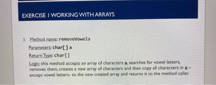 Solved EXERCISE I WORKING WITH ARRAYS • In the class called | Chegg.com