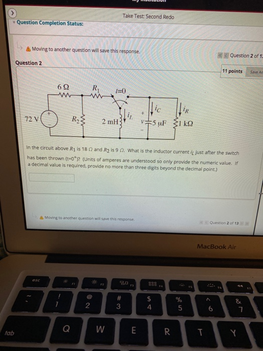 Solved Take Test: Second Redo Question Completion Status: | Chegg.com