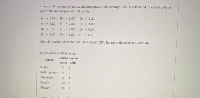 Solved In some 40 grading systems, a student's grade point | Chegg.com
