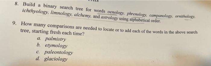 Solved 8. Build a binary search tree for words oenology, | Chegg.com