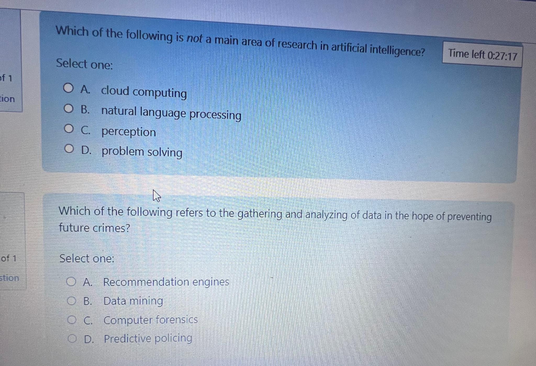 Solved Which Of The Following Is Not A Main Area Of Research | Chegg.com