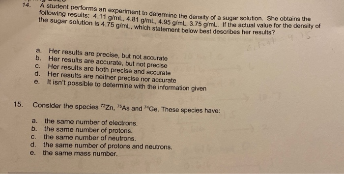 Solved 14. A student performs an experiment to determine the | Chegg.com