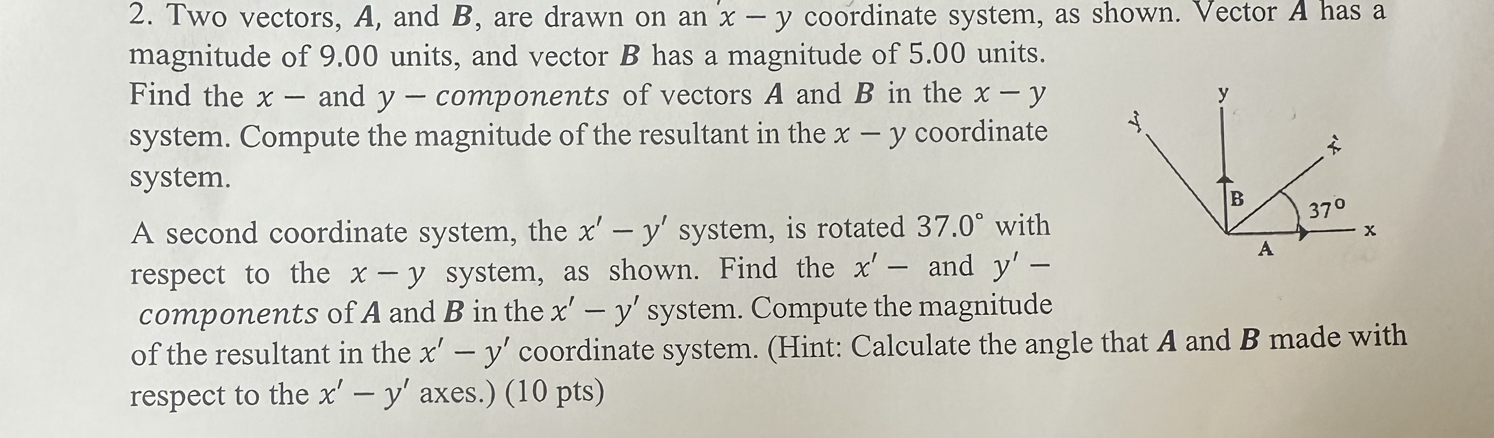 Solved Two vectors, A, ﻿and B, ﻿are drawn on an x-y | Chegg.com