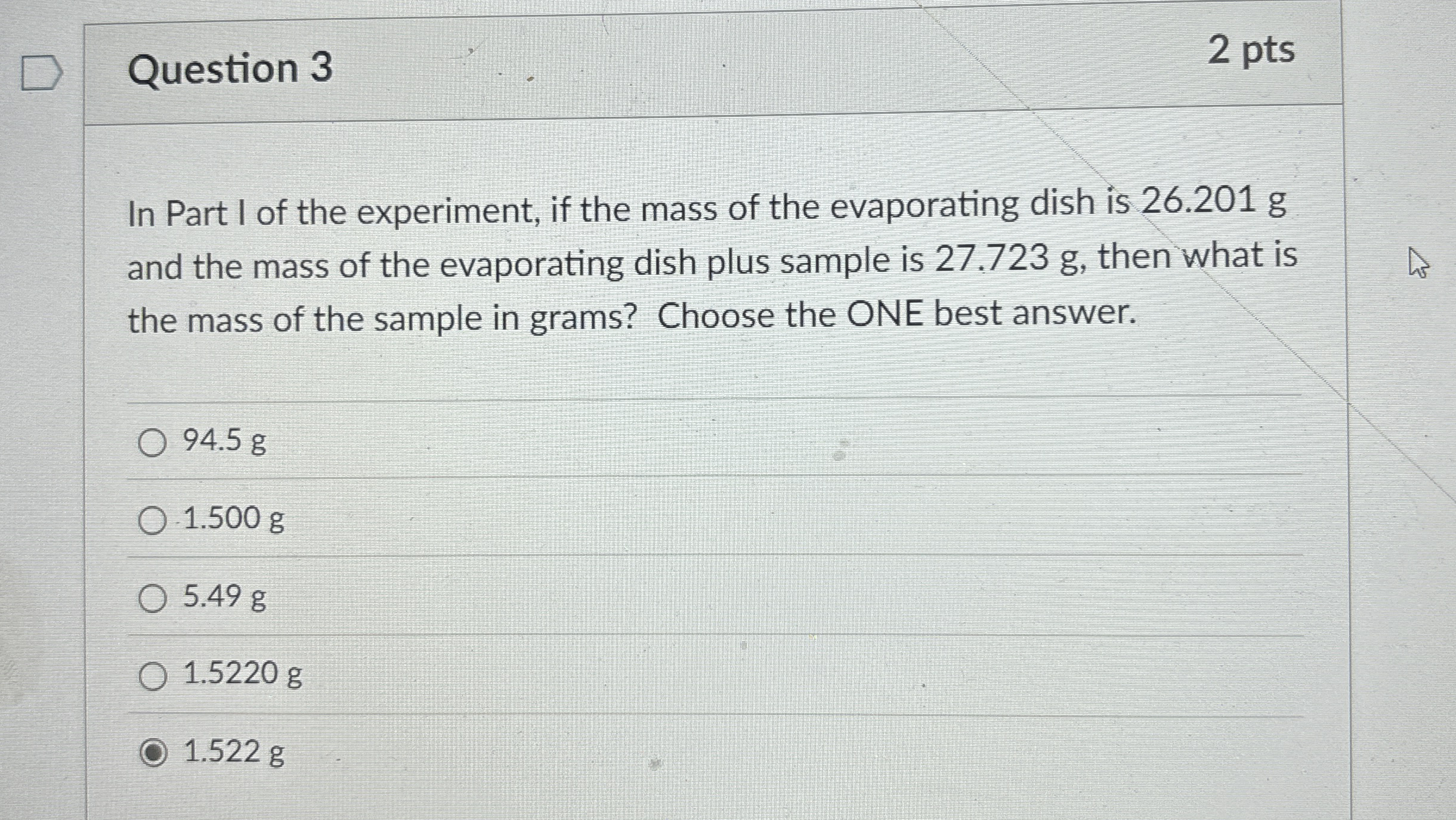 Solved Question 32 ﻿ptsIn Part I of the experiment, if the | Chegg.com