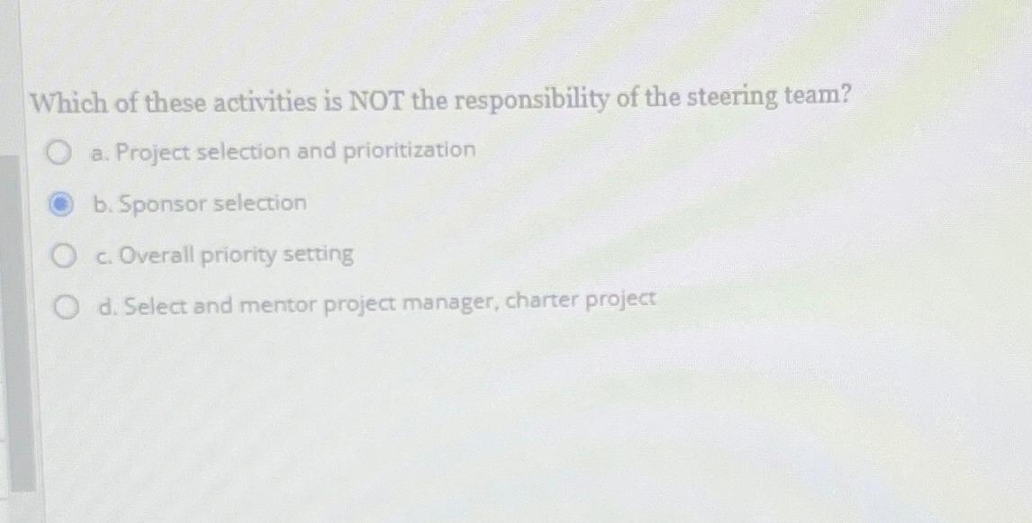 Solved Which of these activities is NOT the responsibility