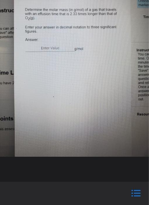 Solved Unins market astruc Tim Determine the molar mass (in | Chegg.com