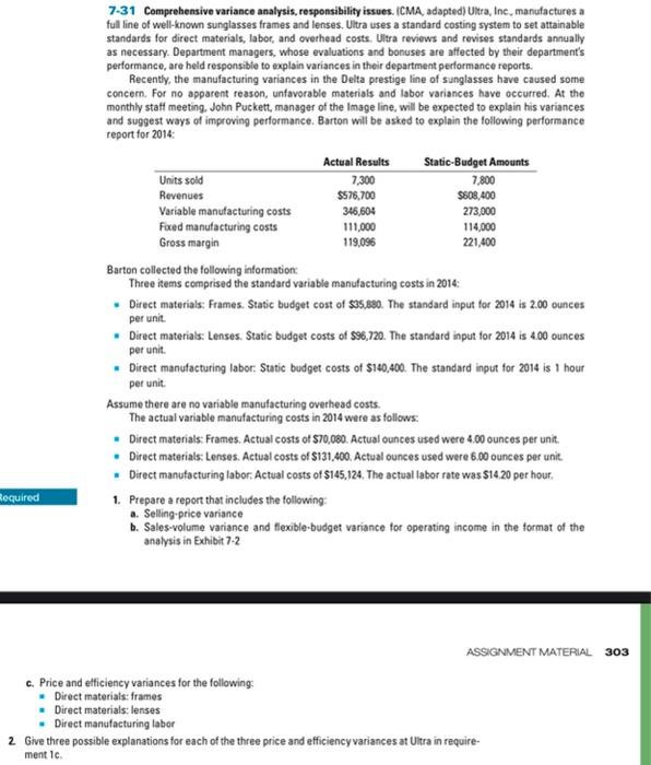 Solved 731 Comprehensive variance analysis, responsibility