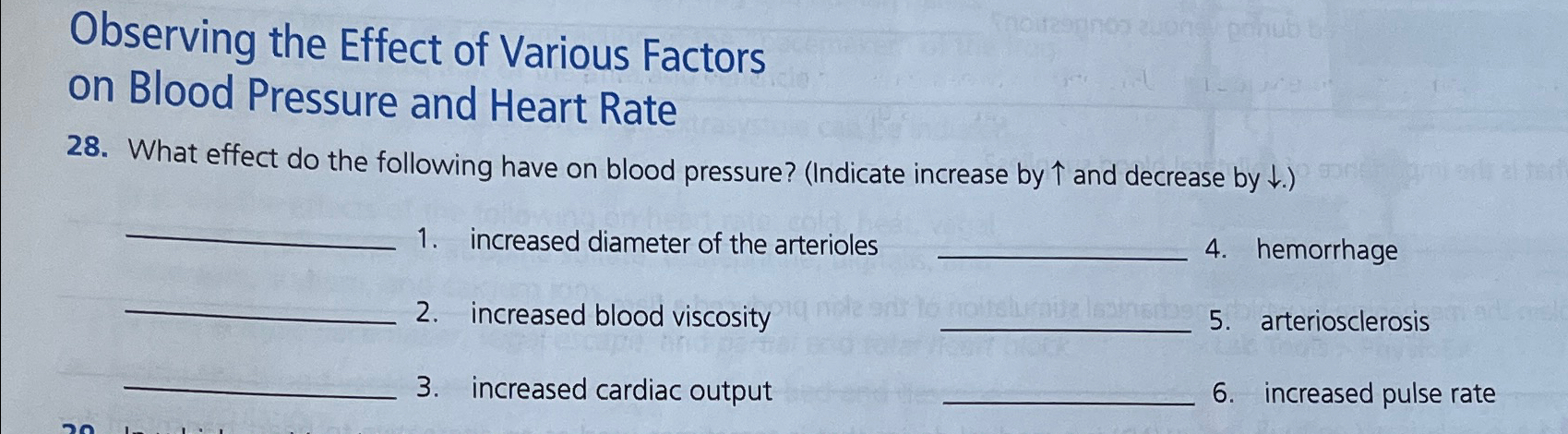 Solved Observing the Effect of Various Factors on Blood | Chegg.com