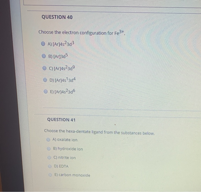 Solved QUESTION 50 Identify the geometry of [Fe(H20)6]2+. | Chegg.com