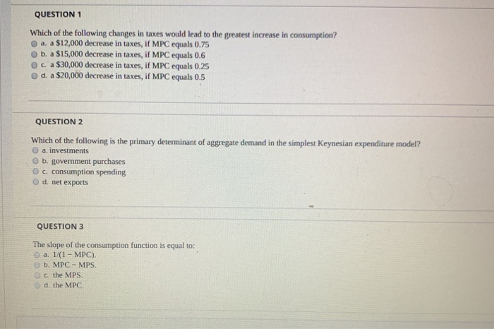 Solved QUESTION 1 Which of the following changes in taxes | Chegg.com
