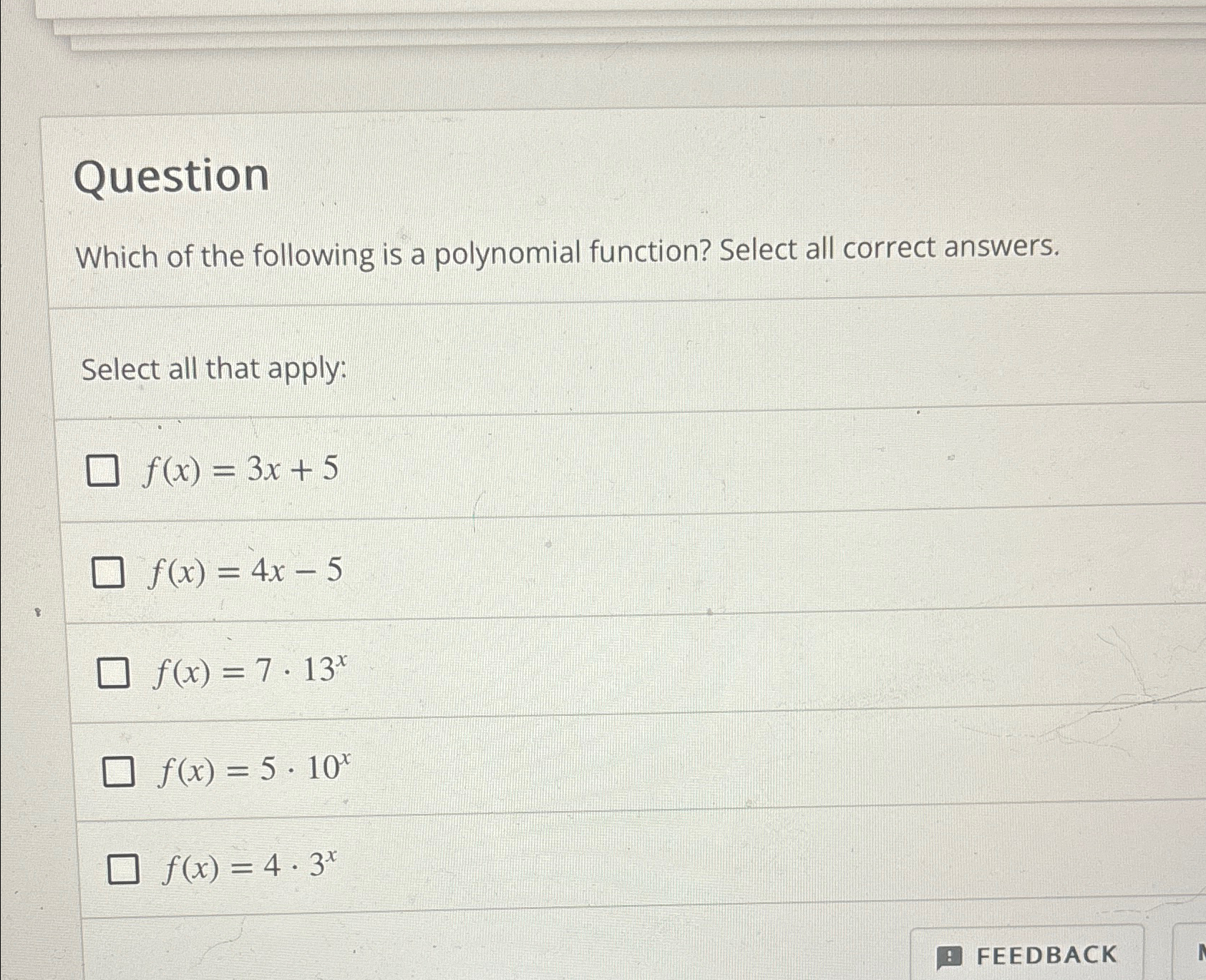 Solved QuestionWhich of the following is a polynomial | Chegg.com