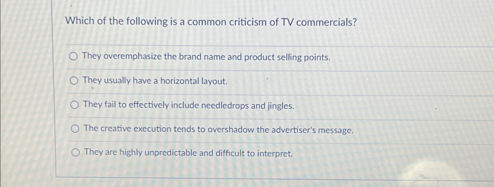 Solved Which of the following is a common criticism of TV | Chegg.com
