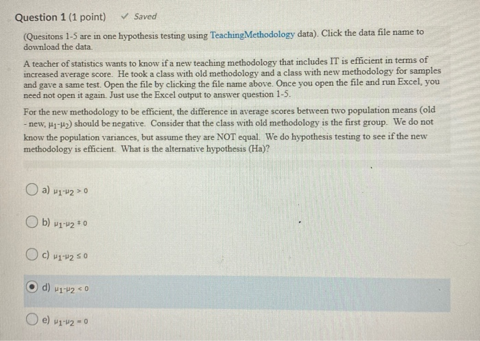 Solved Question 1 (1 point) Saved (Quesitons 1-5 are in | Chegg.com