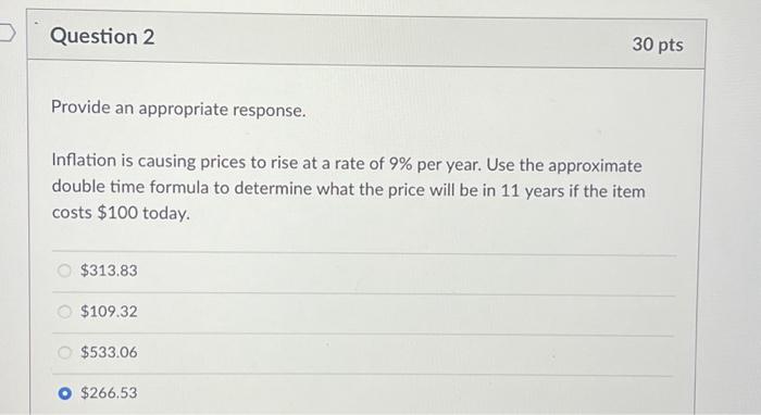 Solved Question 2 Provide an appropriate response. Inflation | Chegg.com