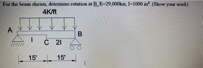 Solved For the beam shown, determine rotation at | Chegg.com