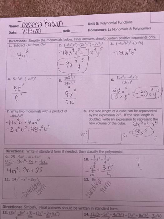 unit 5 polynomial functions homework 2 graphing polynomial functions answers