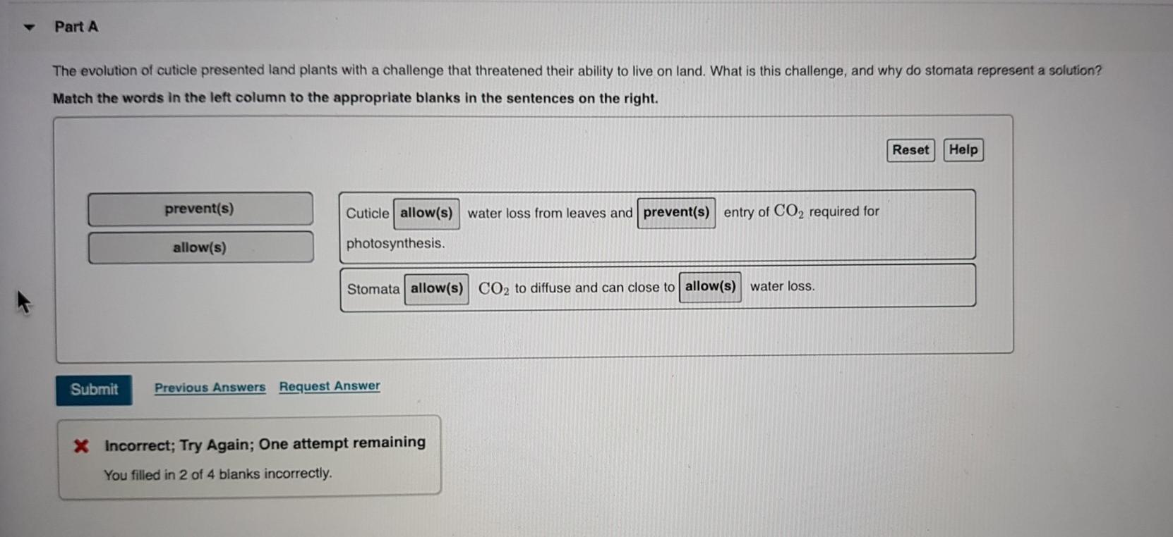 Solved Part A The evolution of cuticle presented land plants
