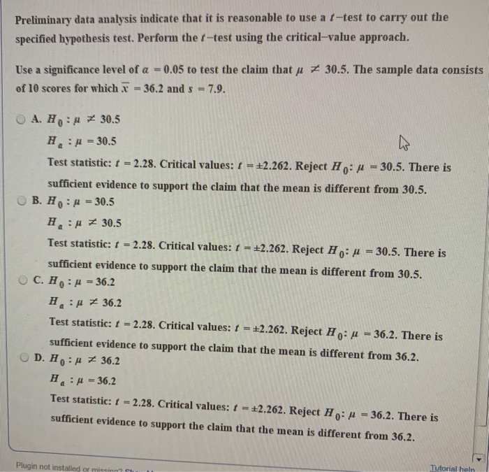 Solved Preliminary data analysis indicate that it is | Chegg.com