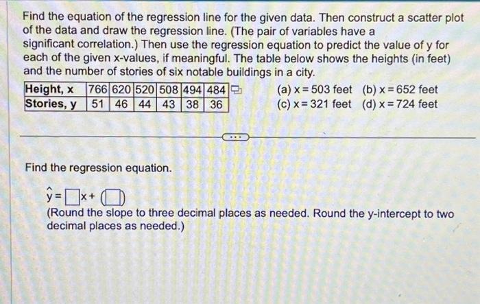 Find the equation of the regression line for the | Chegg.com