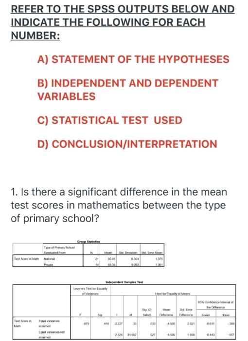 Solved REFER TO THE SPSS OUTPUTS BELOW AND INDICATE THE | Chegg.com