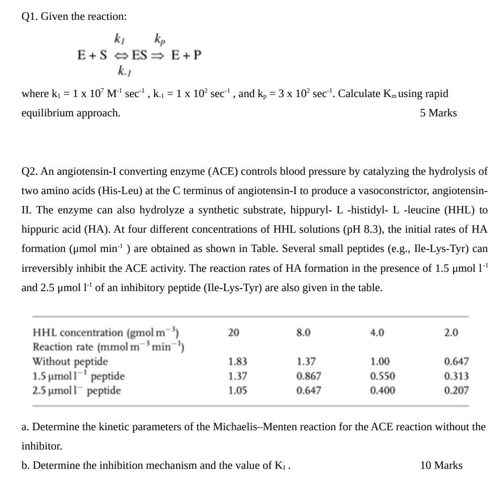 [solved] Q1 Given The Reaction Where Mathrm{k}