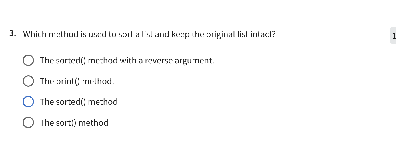 Solved Which method is used to sort a list and keep the | Chegg.com